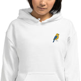 Felpa Ricamata Unisex con Cappuccio – Morbida – Design Canarino Giallo Blu