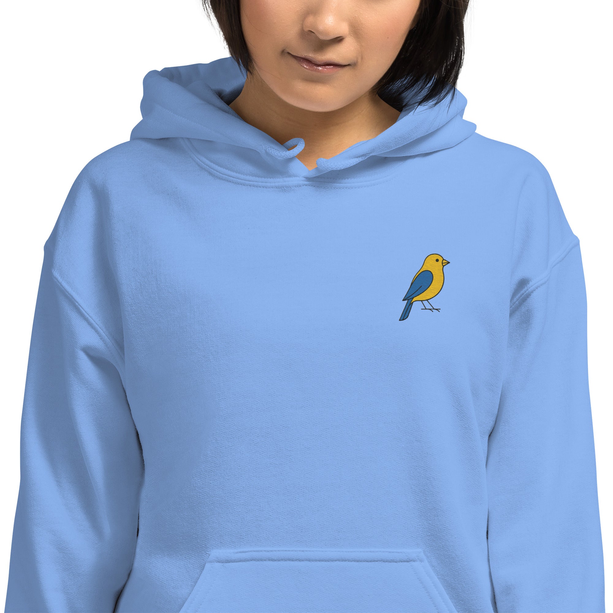 Felpa Ricamata Unisex con Cappuccio – Morbida – Design Canarino Giallo Blu-Biiply