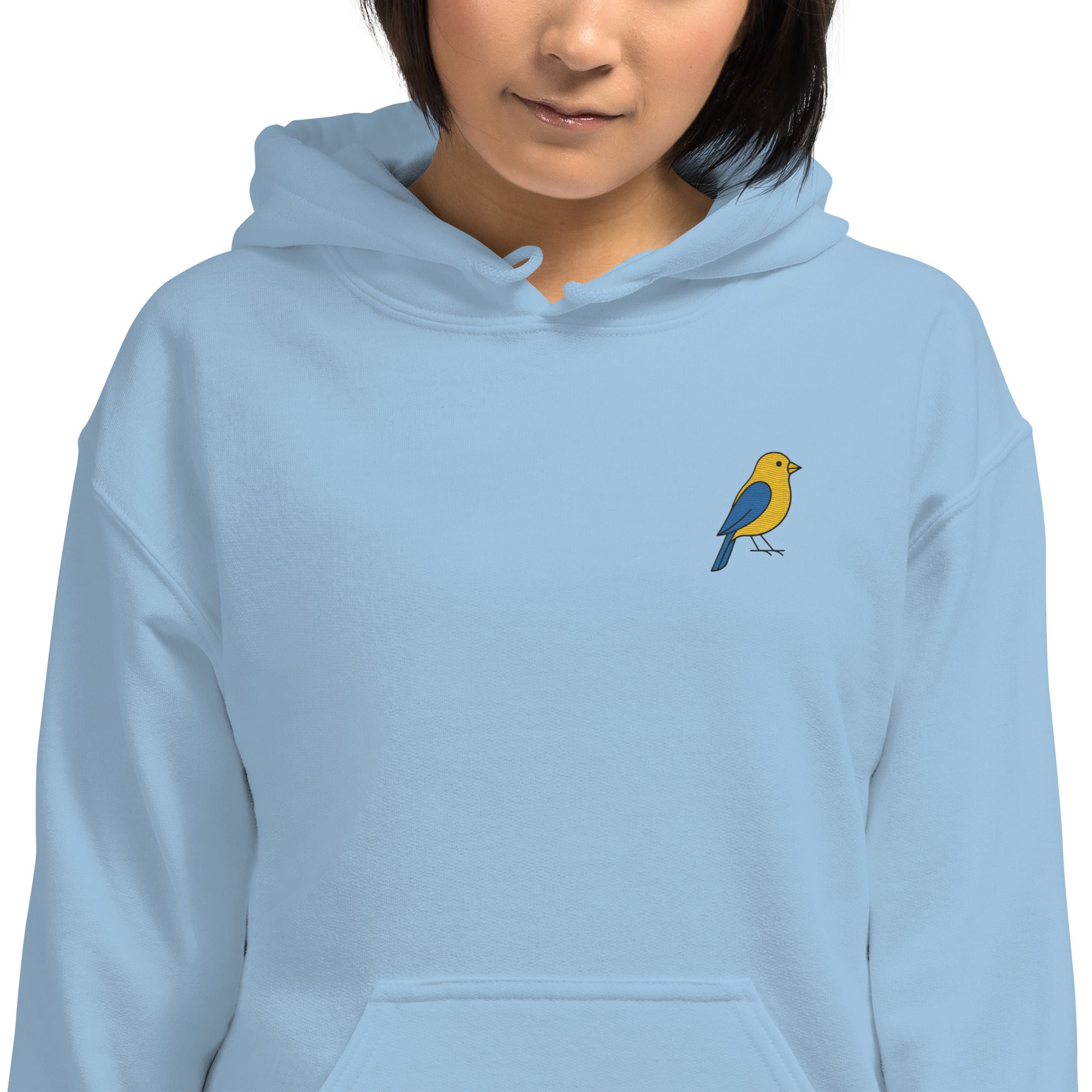 Felpa Ricamata Unisex con Cappuccio – Morbida – Design Canarino Giallo Blu-Biiply