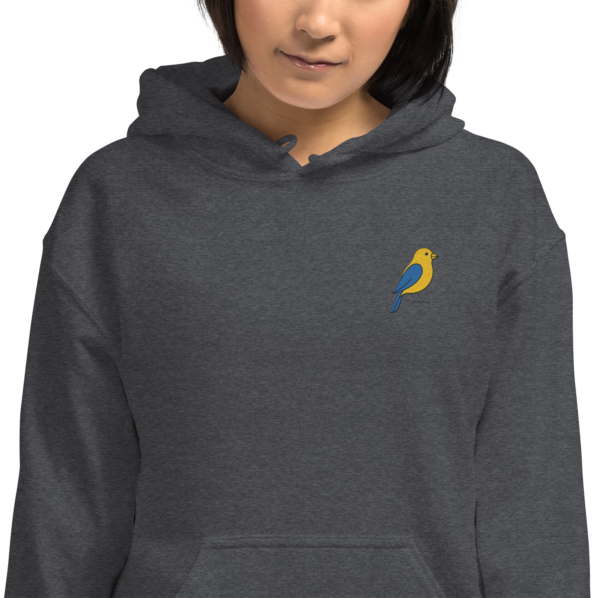 Felpa Ricamata Unisex con Cappuccio – Morbida – Design Canarino Giallo Blu-Biiply