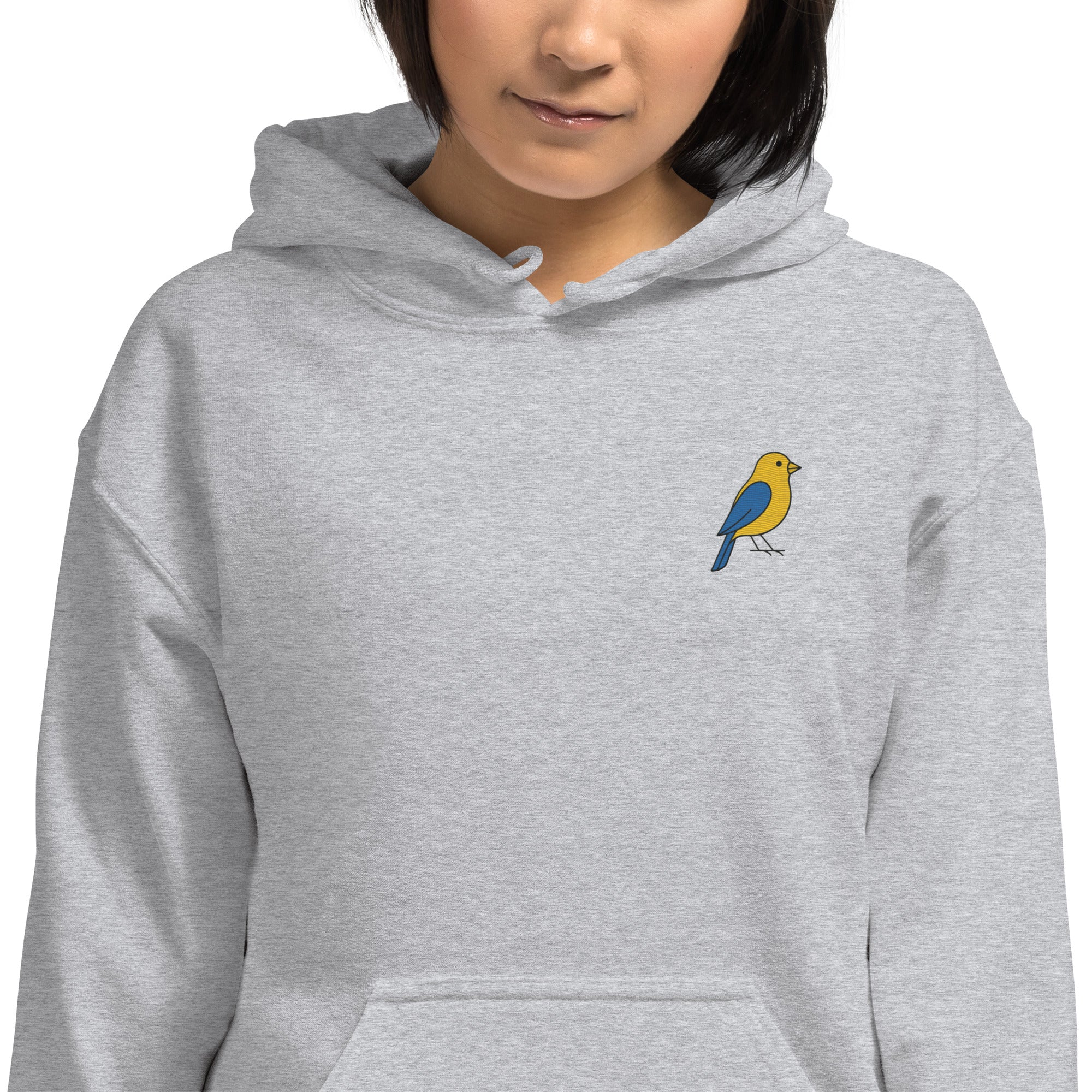 Felpa Ricamata Unisex con Cappuccio – Morbida – Design Canarino Giallo Blu-Biiply