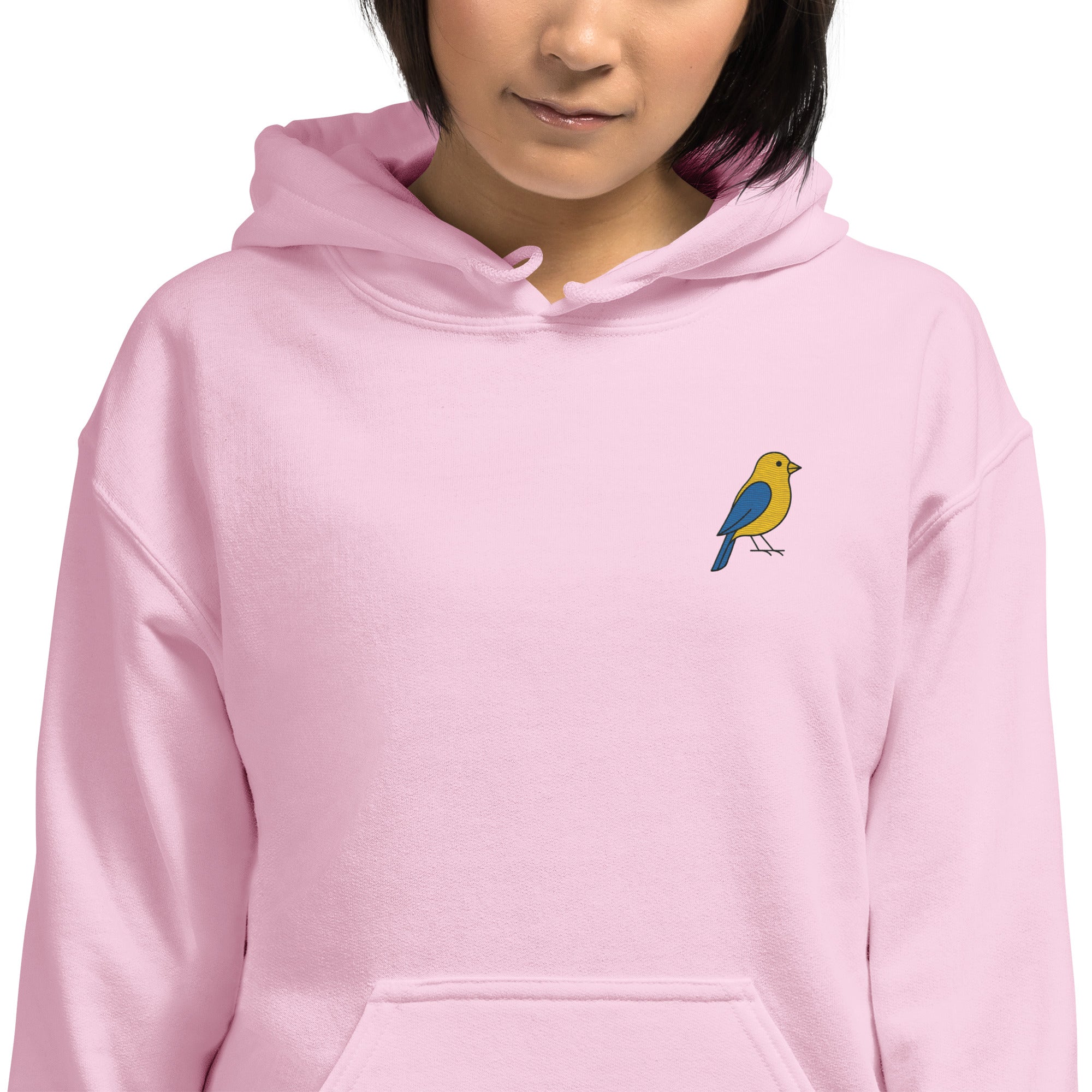 Felpa Ricamata Unisex con Cappuccio – Morbida – Design Canarino Giallo Blu-Biiply