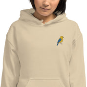 Felpa Ricamata Unisex con Cappuccio – Morbida – Design Canarino Giallo Blu-Biiply