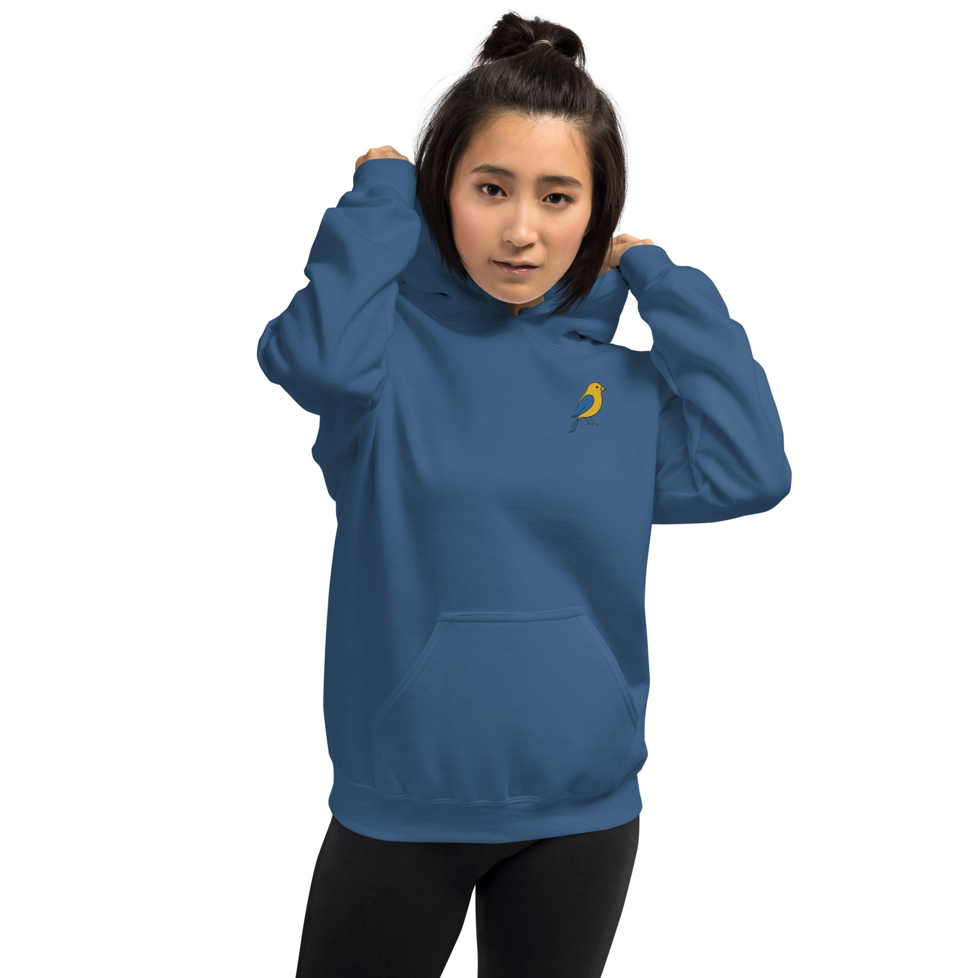 Felpa Ricamata Unisex con Cappuccio – Morbida – Design Canarino Giallo Blu-Biiply