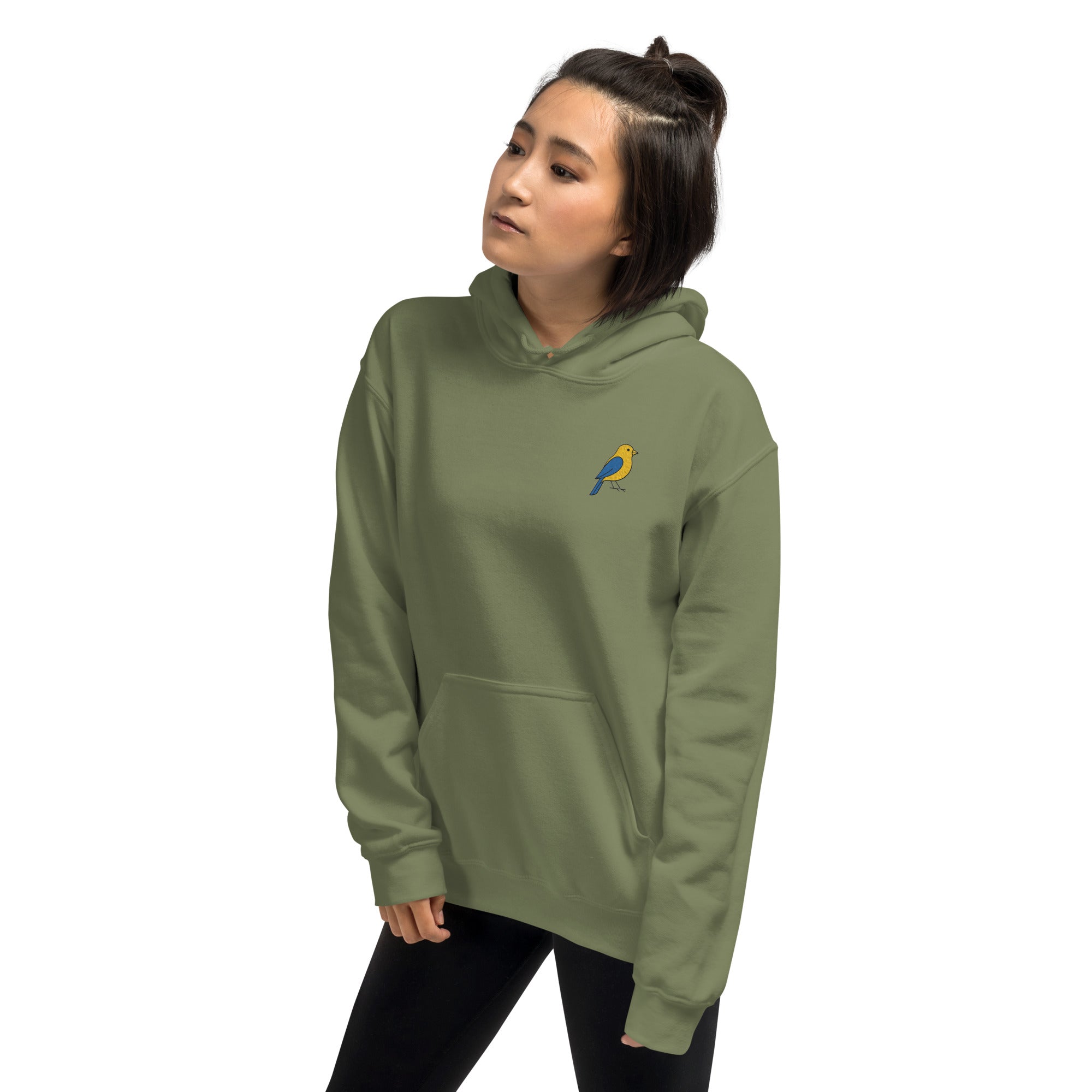 Felpa Ricamata Unisex con Cappuccio – Morbida – Design Canarino Giallo Blu-Biiply