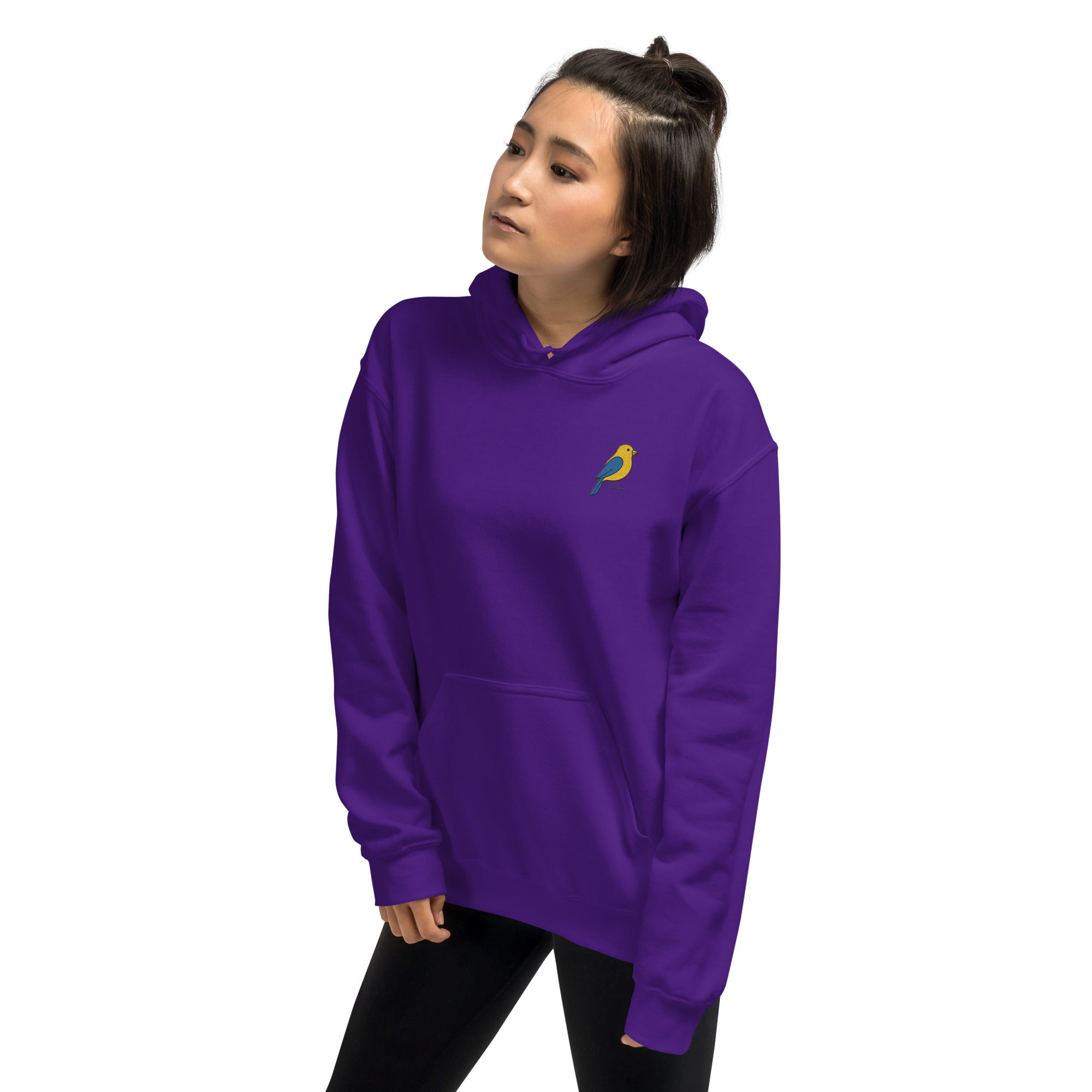 Felpa Ricamata Unisex con Cappuccio – Morbida – Design Canarino Giallo Blu-Biiply