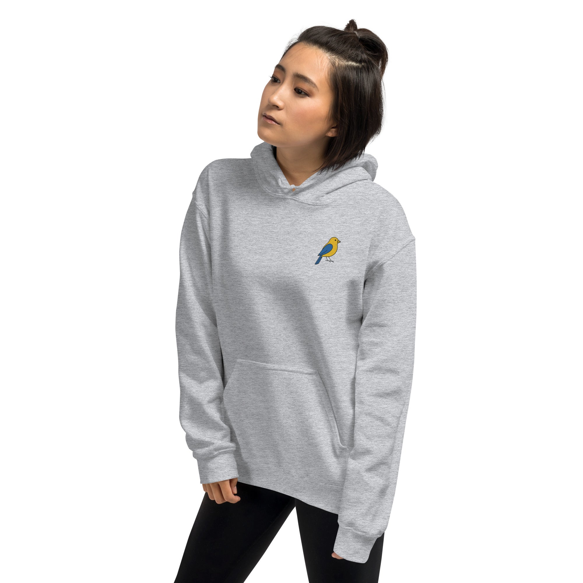 Felpa Ricamata Unisex con Cappuccio – Morbida – Design Canarino Giallo Blu-Biiply
