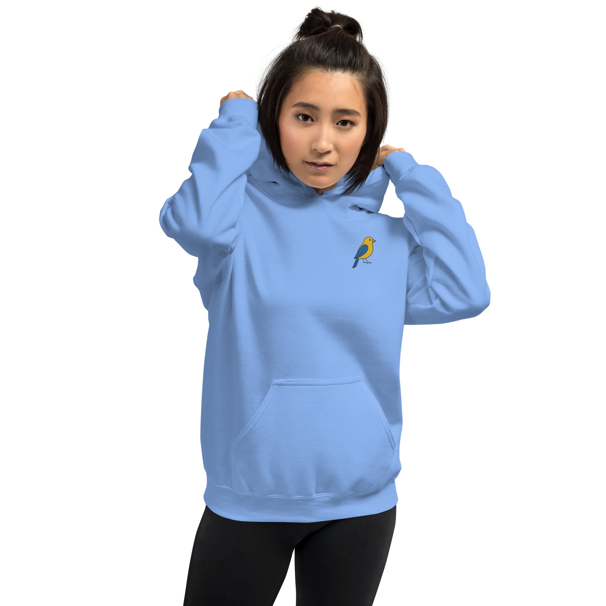 Felpa Ricamata Unisex con Cappuccio – Morbida – Design Canarino Giallo Blu-Biiply