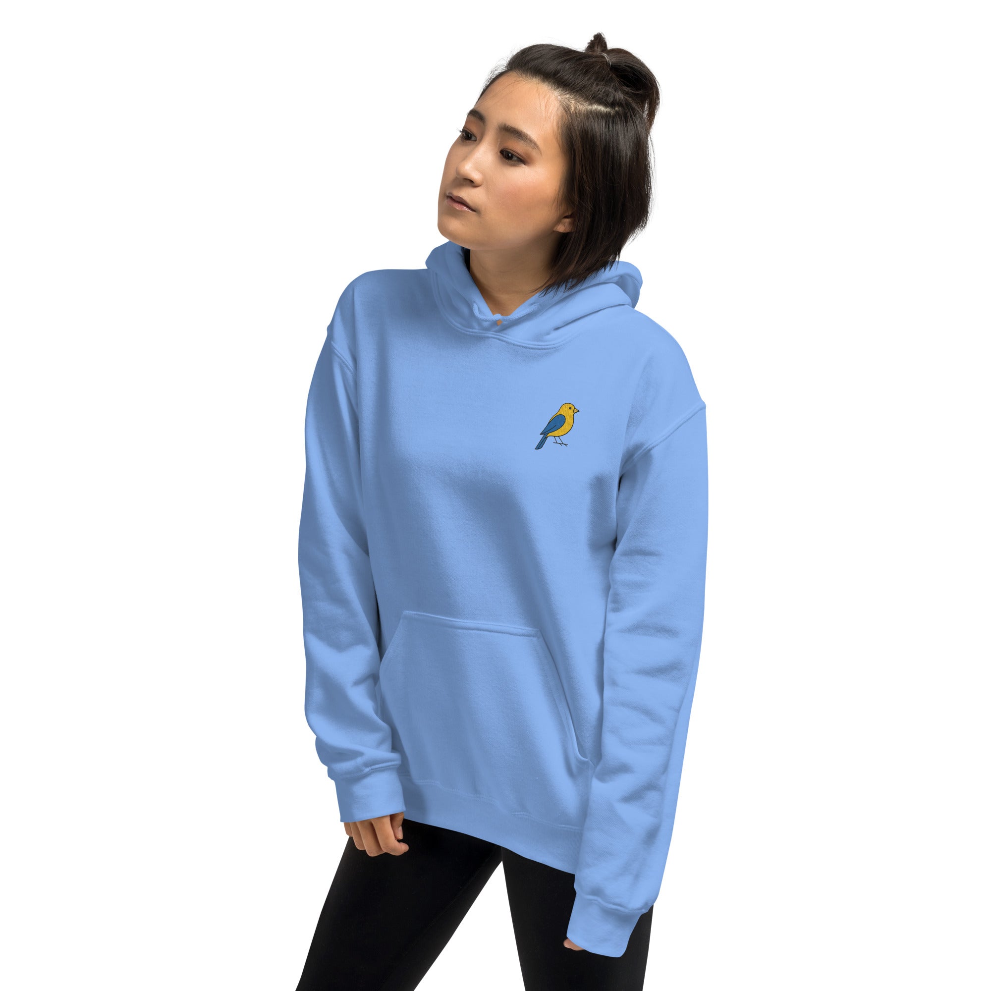 Felpa Ricamata Unisex con Cappuccio – Morbida – Design Canarino Giallo Blu-Biiply