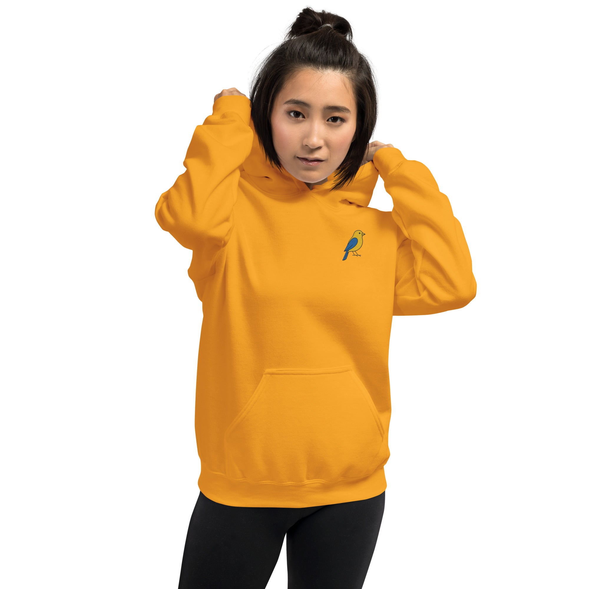 Felpa Ricamata Unisex con Cappuccio – Morbida – Design Canarino Giallo Blu-Biiply