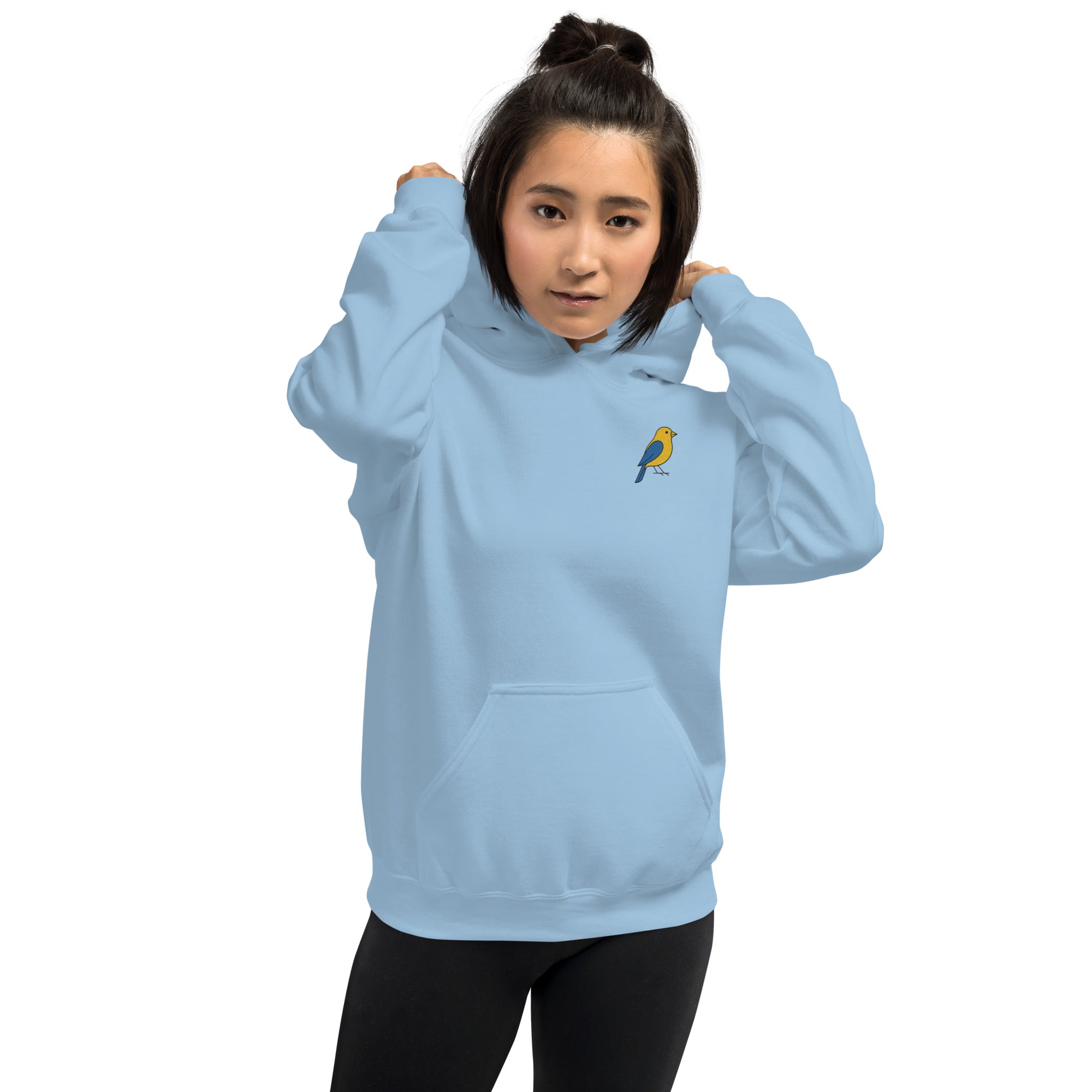 Felpa Ricamata Unisex con Cappuccio – Morbida – Design Canarino Giallo Blu-Biiply