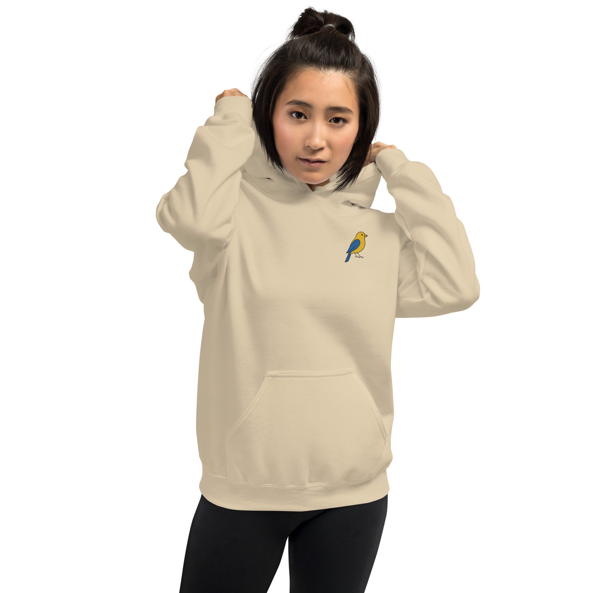 Felpa Ricamata Unisex con Cappuccio – Morbida – Design Canarino Giallo Blu-Biiply
