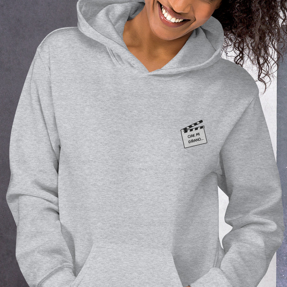 Felpa Ricamata Unisex con Cappuccio – Morbida – Design Ciak Mi Girano-Biiply
