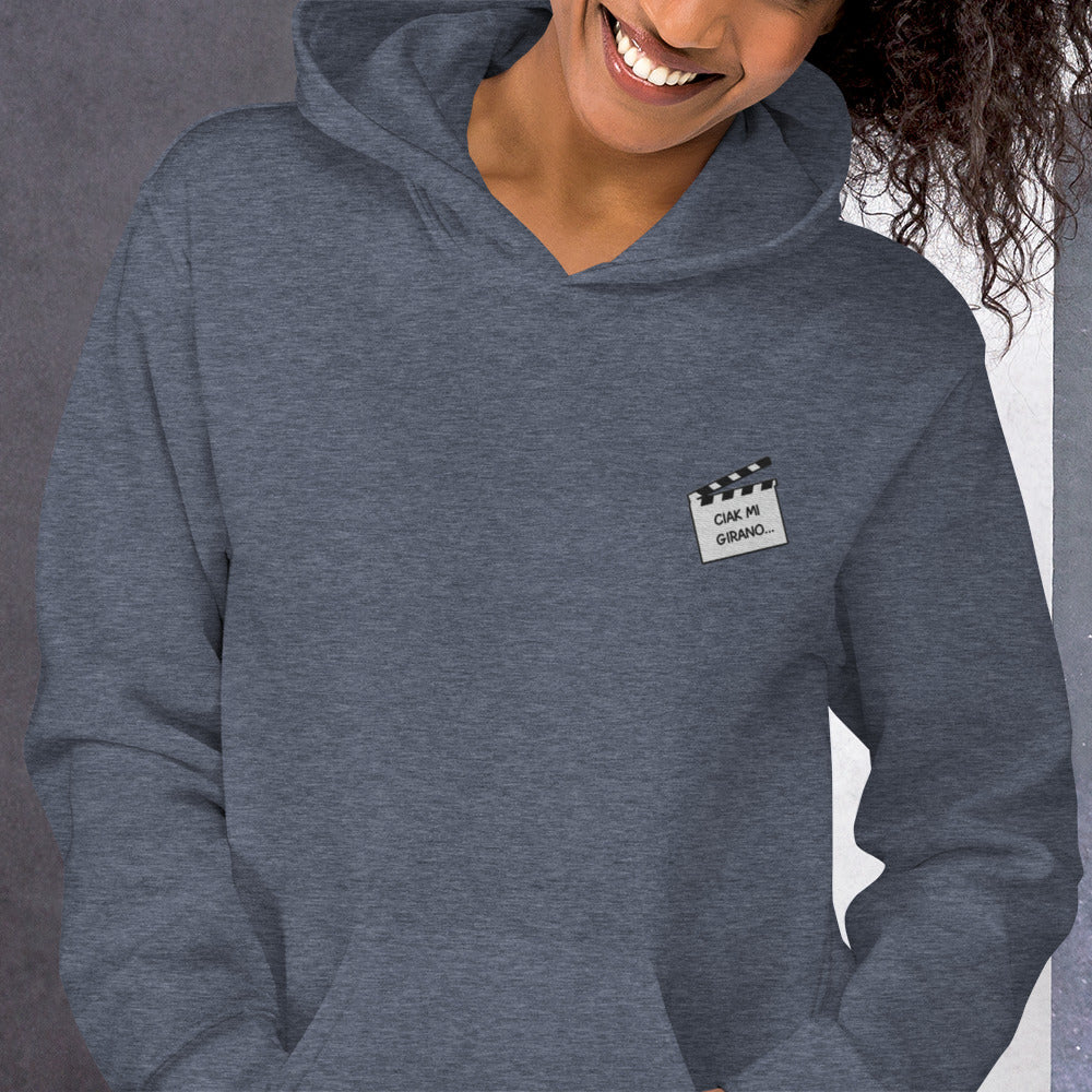 Felpa Ricamata Unisex con Cappuccio – Morbida – Design Ciak Mi Girano-Biiply