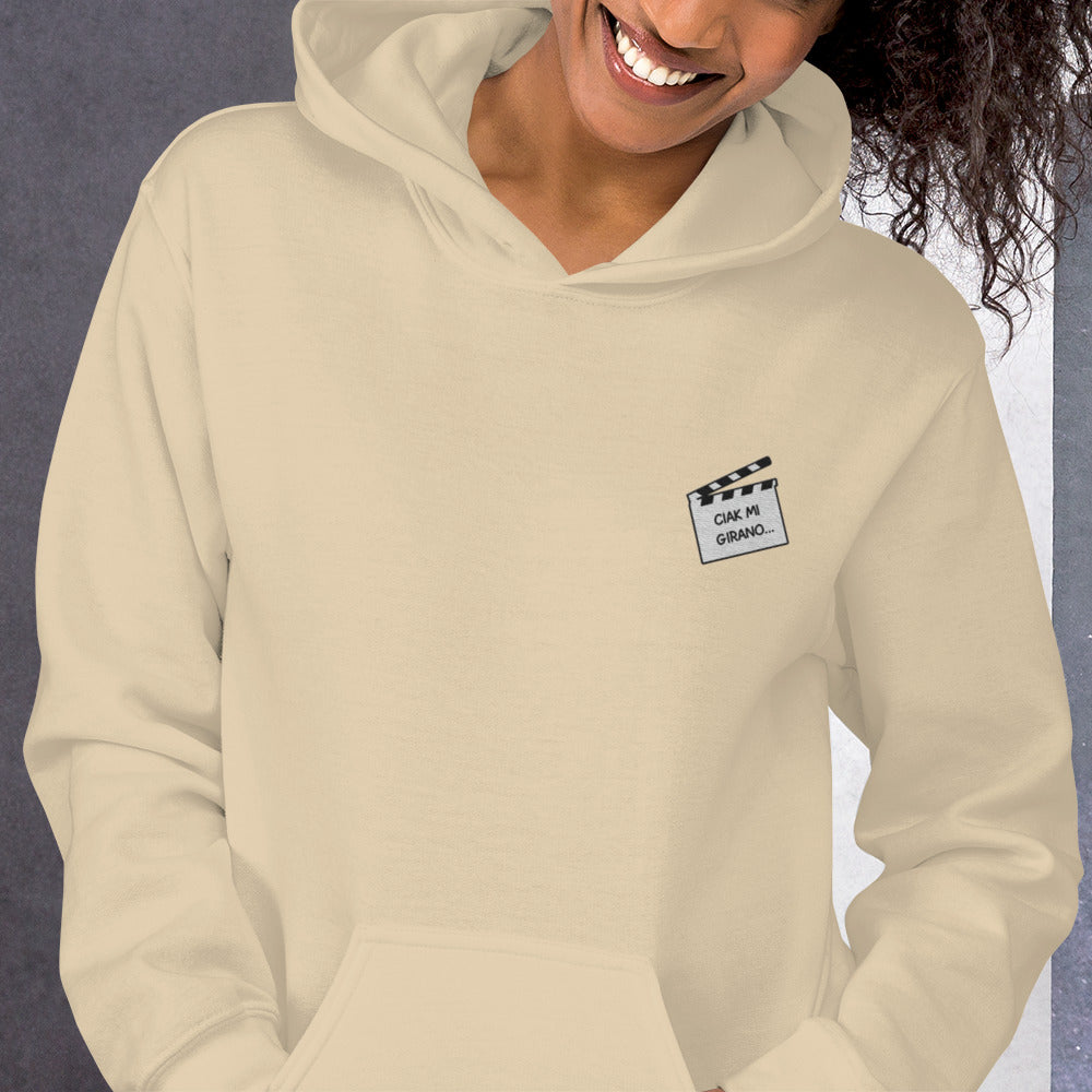Felpa Ricamata Unisex con Cappuccio – Morbida – Design Ciak Mi Girano-Biiply