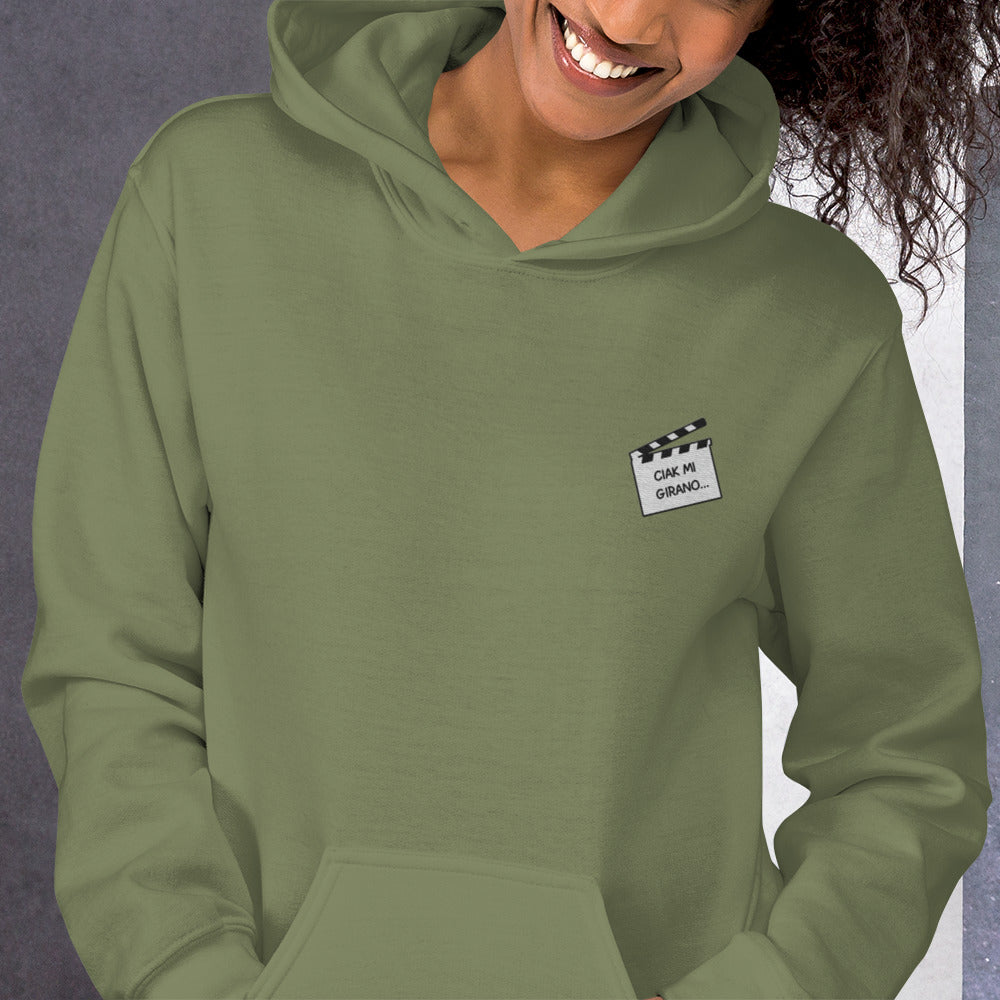 Felpa Ricamata Unisex con Cappuccio – Morbida – Design Ciak Mi Girano-Biiply