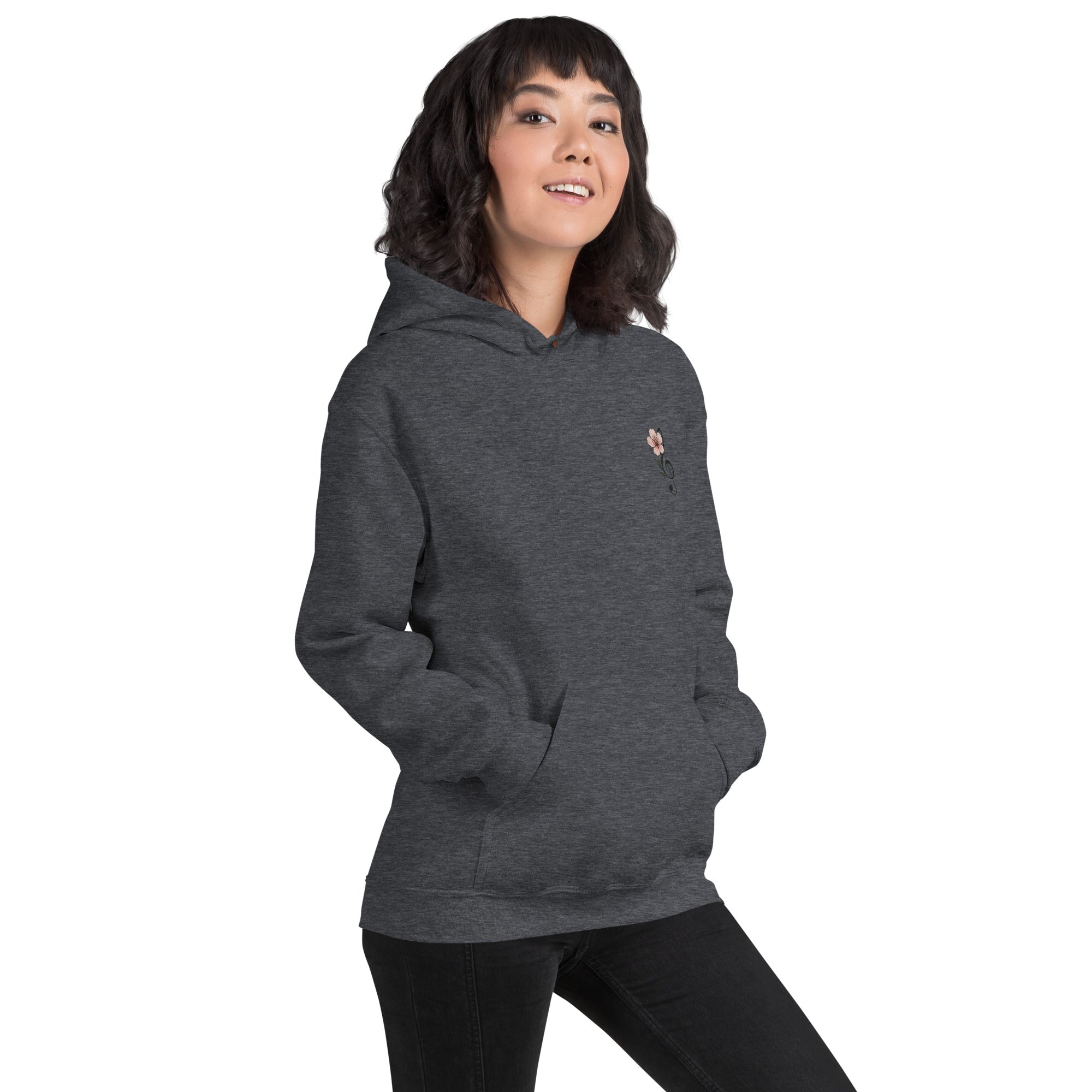 Felpa Ricamata Unisex con Cappuccio – Morbida – Design Ciliegio-Biiply