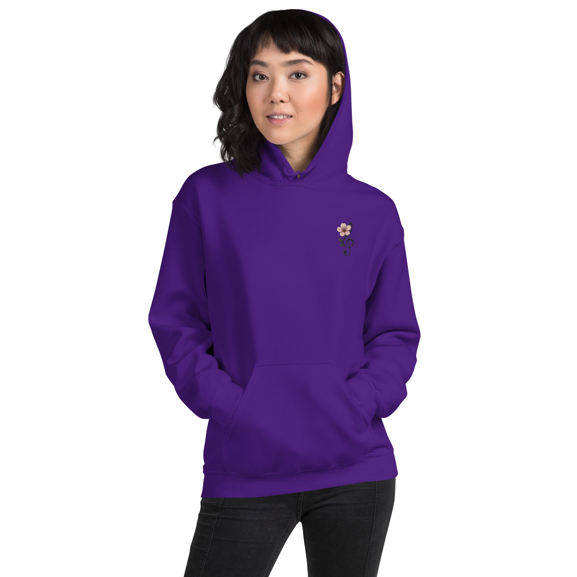 Felpa Ricamata Unisex con Cappuccio – Morbida – Design Ciliegio-Biiply