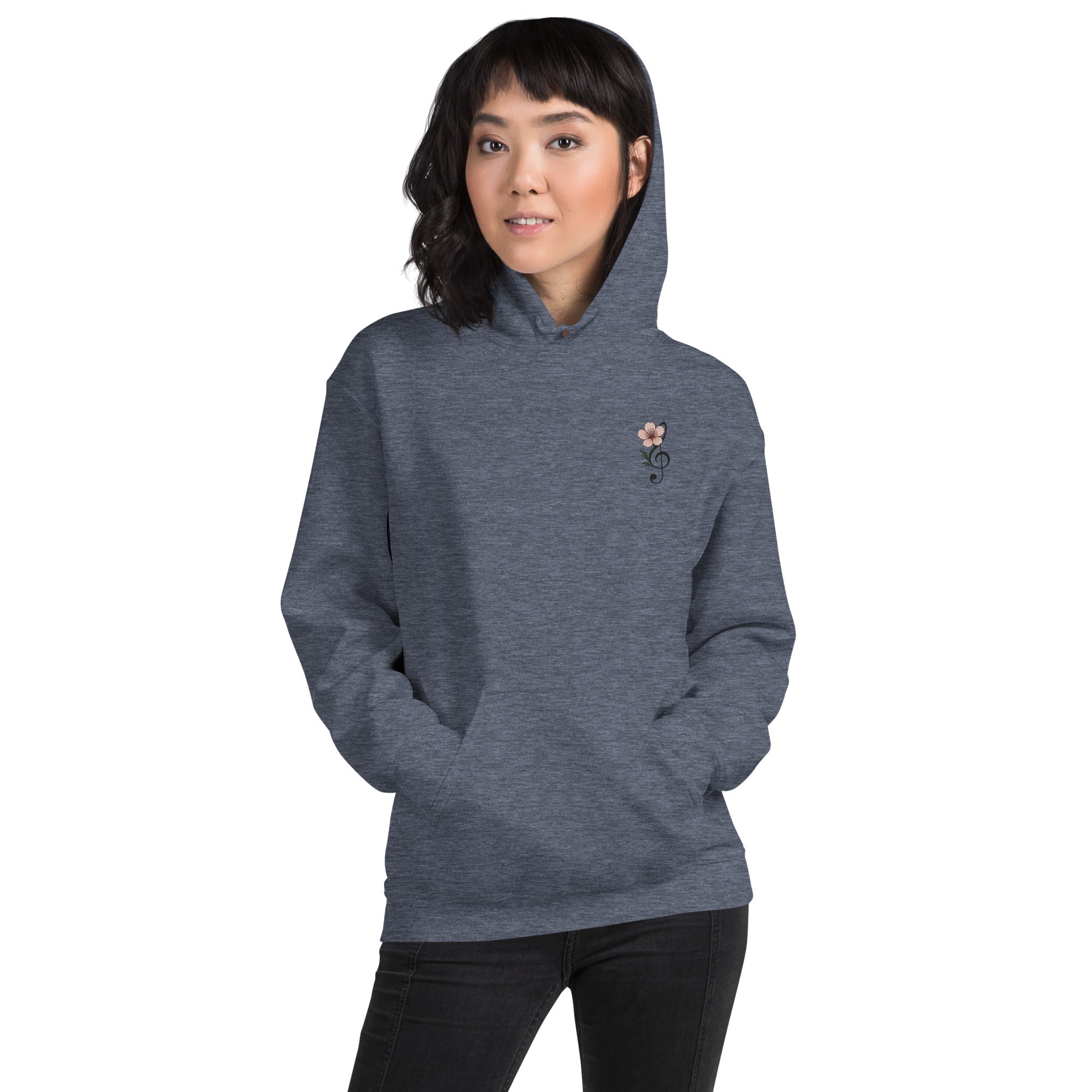 Felpa Ricamata Unisex con Cappuccio – Morbida – Design Ciliegio-Biiply