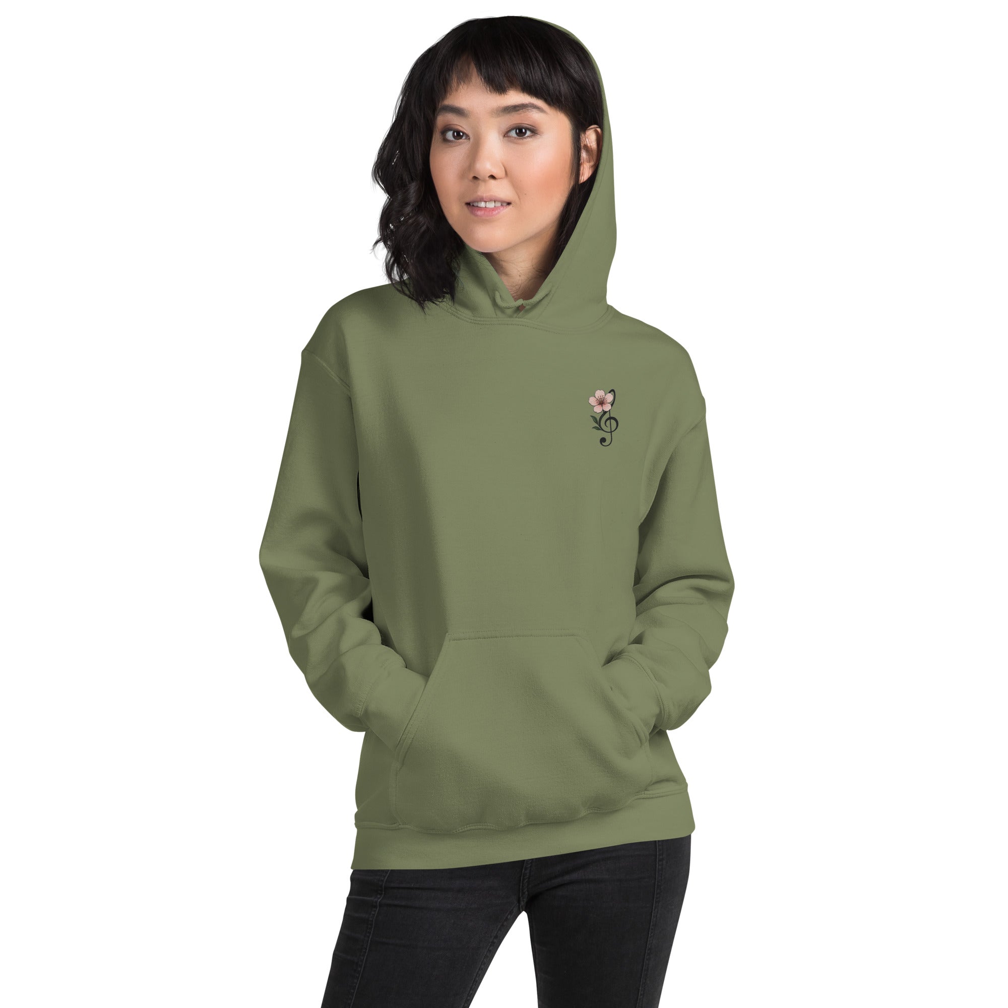 Felpa Ricamata Unisex con Cappuccio – Morbida – Design Ciliegio-Biiply