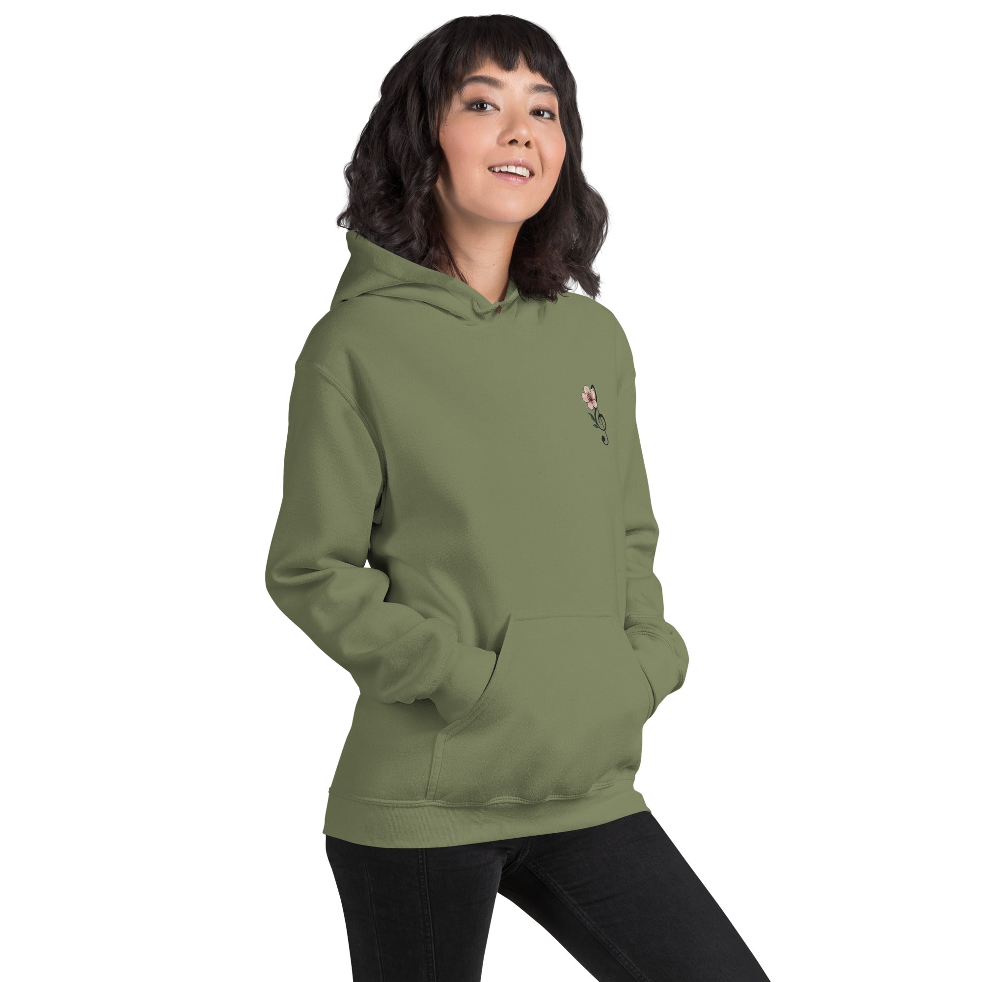 Felpa Ricamata Unisex con Cappuccio – Morbida – Design Ciliegio-Biiply