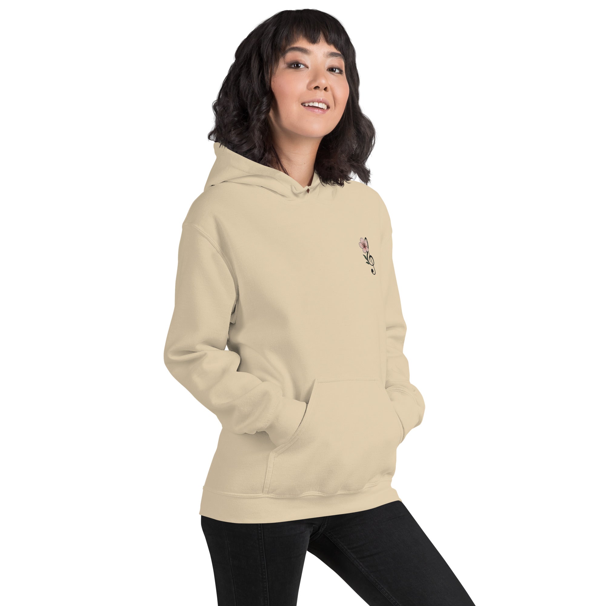 Felpa Ricamata Unisex con Cappuccio – Morbida – Design Ciliegio-Biiply
