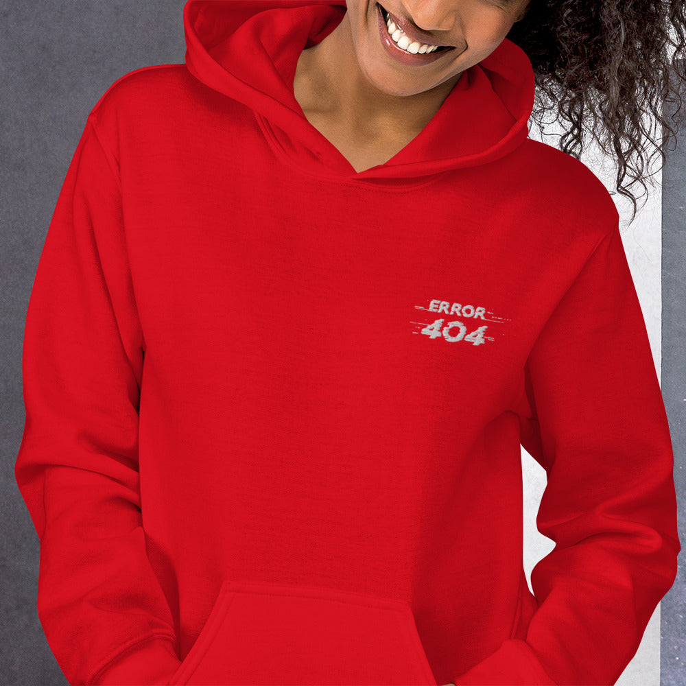 Felpa Ricamata Unisex con Cappuccio – Morbida – Design Error 404-Biiply
