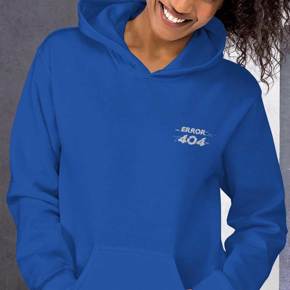 Felpa Ricamata Unisex con Cappuccio – Morbida – Design Error 404-Biiply