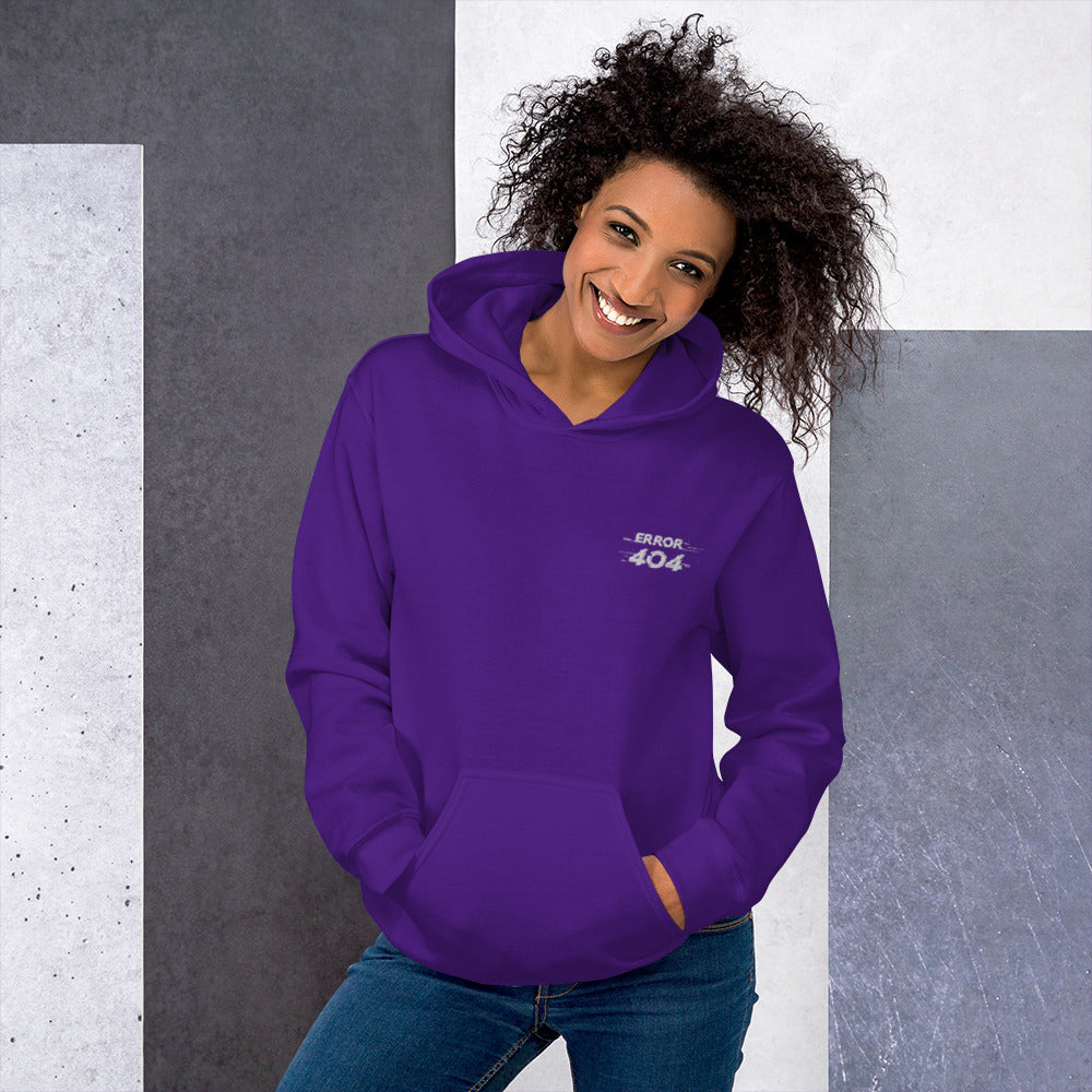 Felpa Ricamata Unisex con Cappuccio – Morbida – Design Error 404-Biiply