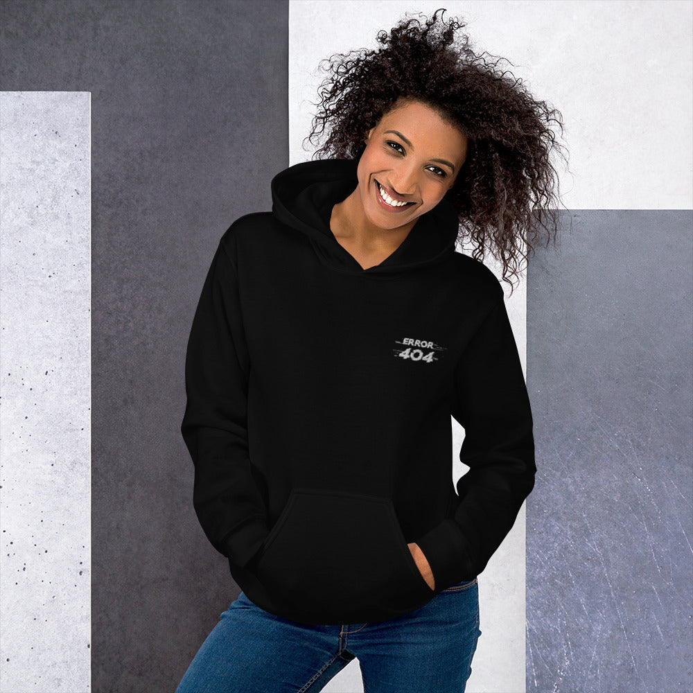 Felpa Ricamata Unisex con Cappuccio – Morbida – Design Error 404-Biiply