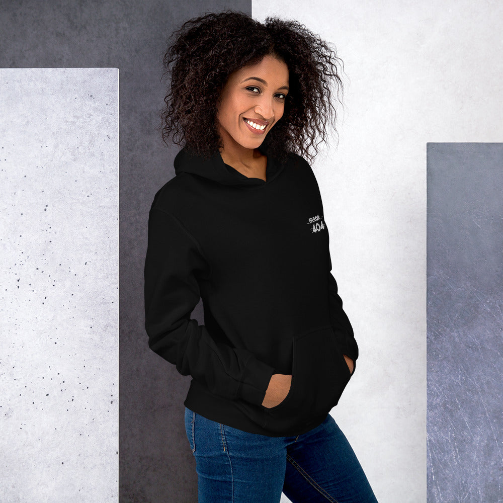 Felpa Ricamata Unisex con Cappuccio – Morbida – Design Error 404-Biiply