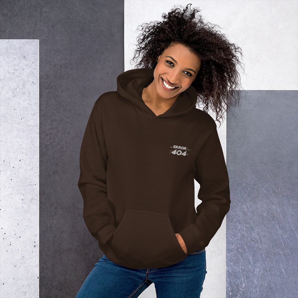 Felpa Ricamata Unisex con Cappuccio – Morbida – Design Error 404-Biiply