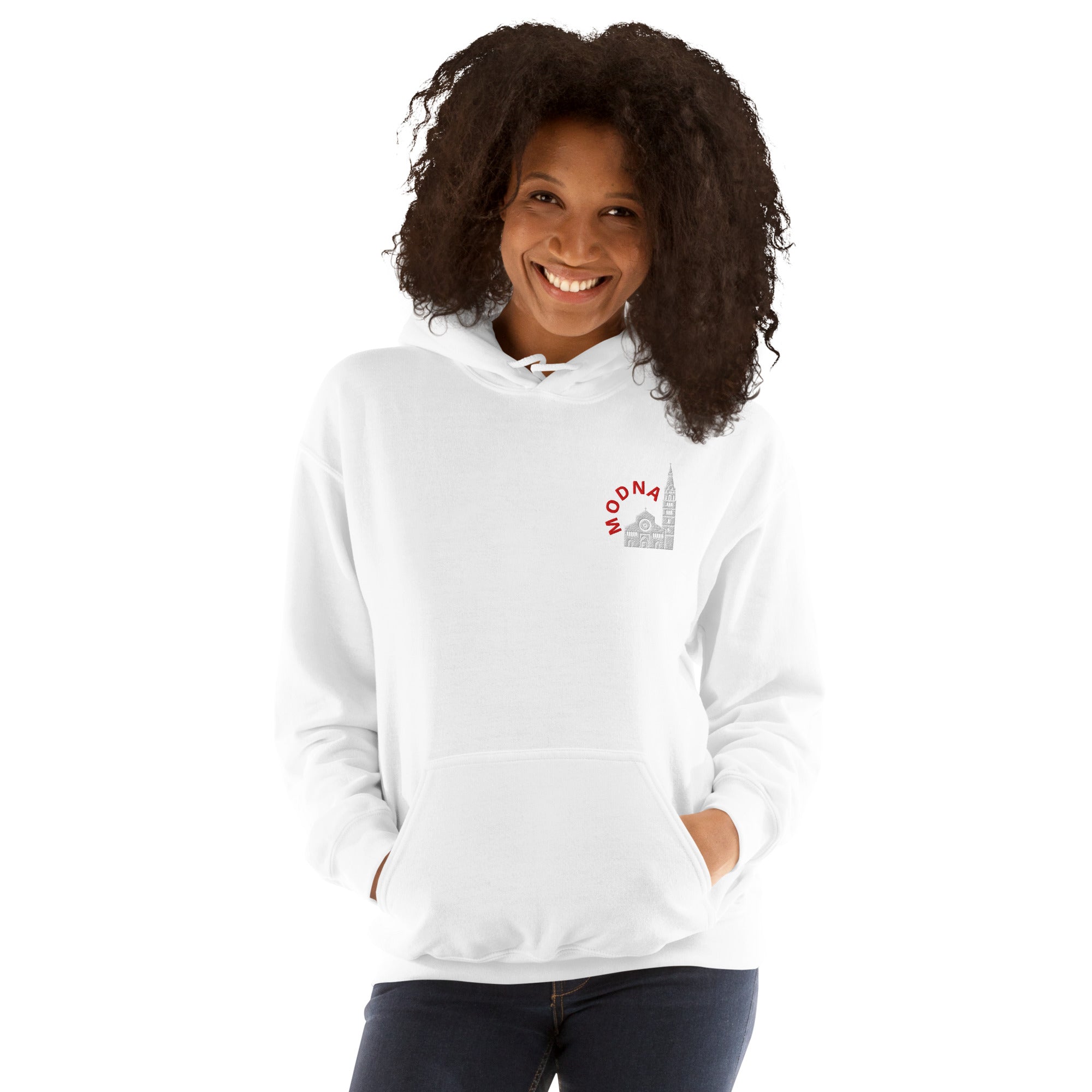Felpa Ricamata Unisex con Cappuccio – Morbida – Design Ghirlandina con Scritta Modna-Biiply