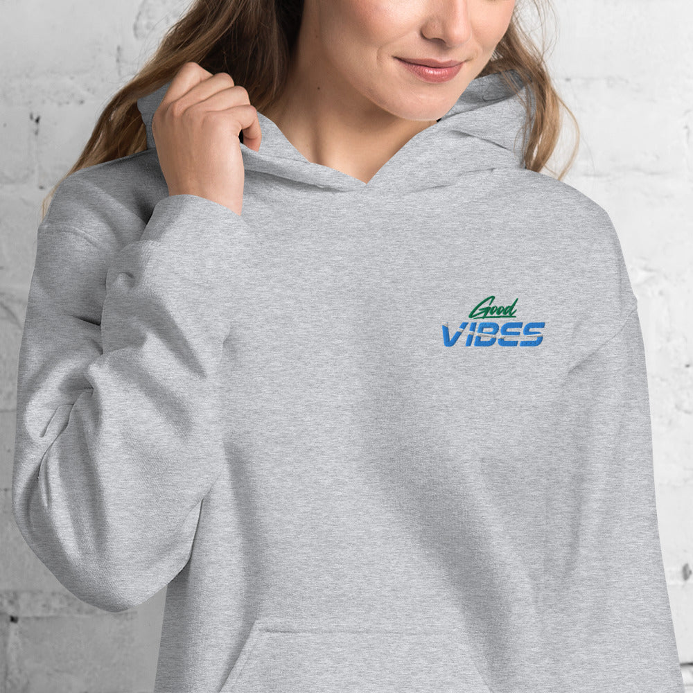 Felpa Ricamata Unisex con Cappuccio – Morbida – Design Good Vibes-Biiply