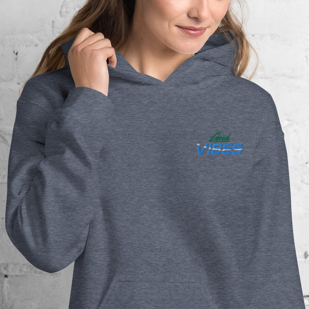 Felpa Ricamata Unisex con Cappuccio – Morbida – Design Good Vibes-Biiply