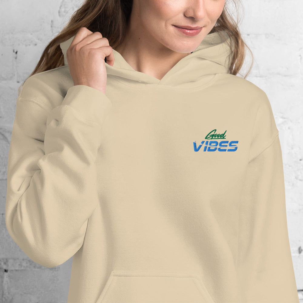 Felpa Ricamata Unisex con Cappuccio – Morbida – Design Good Vibes-Biiply