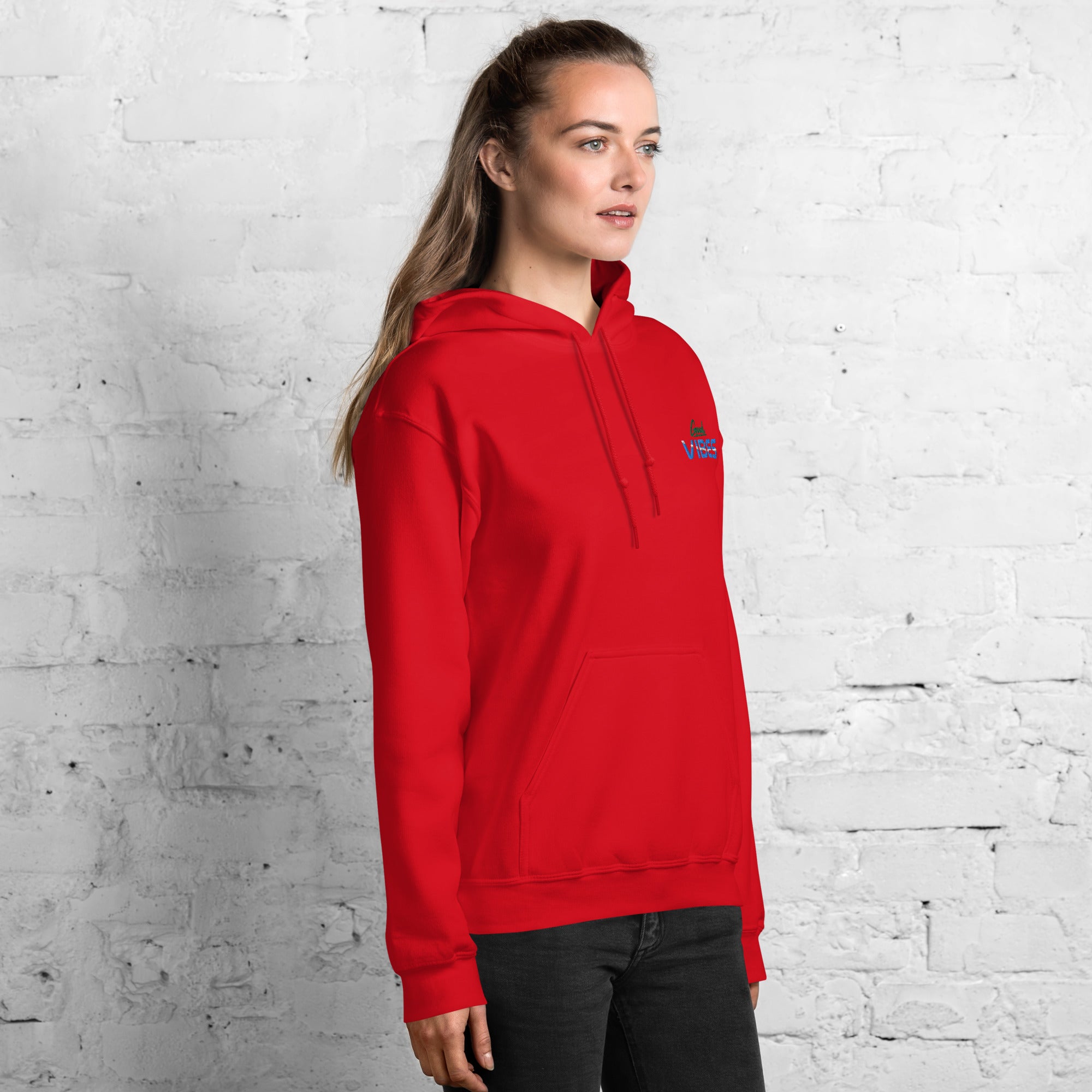 Felpa Ricamata Unisex con Cappuccio – Morbida – Design Good Vibes-Biiply