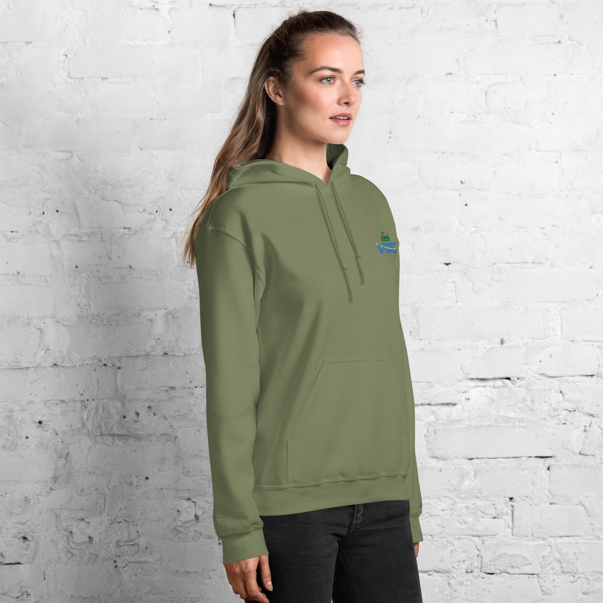 Felpa Ricamata Unisex con Cappuccio – Morbida – Design Good Vibes-Biiply