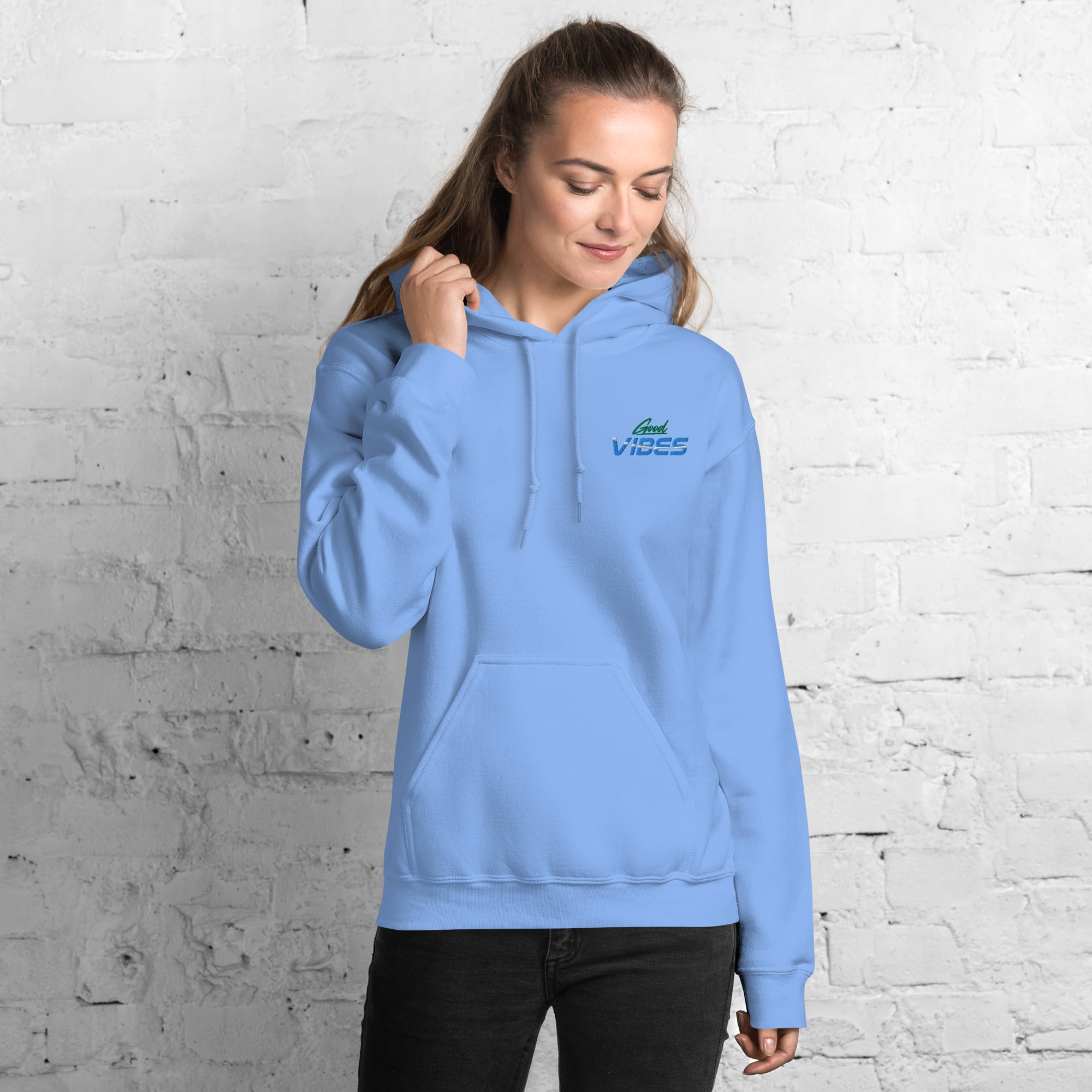Felpa Ricamata Unisex con Cappuccio – Morbida – Design Good Vibes-Biiply