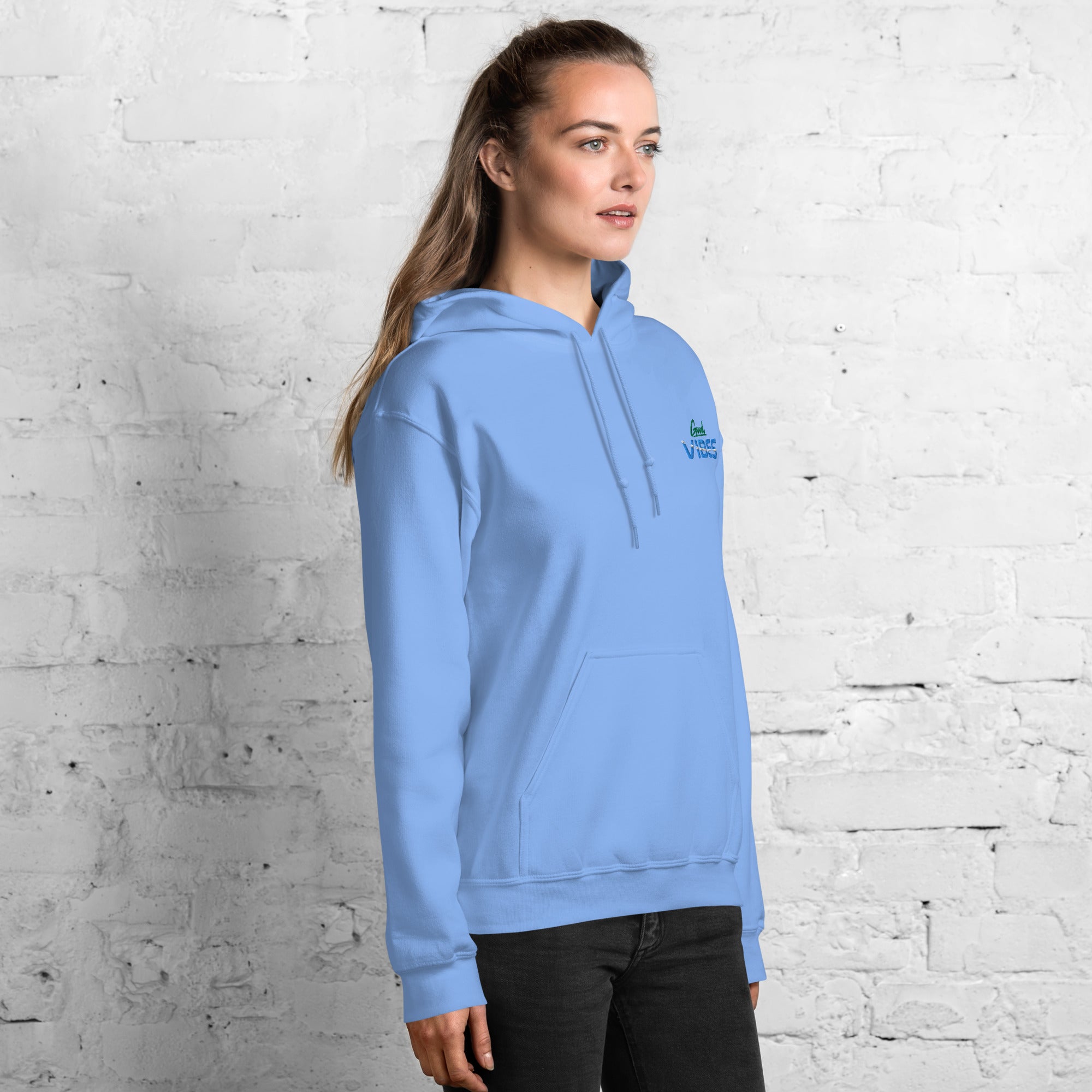 Felpa Ricamata Unisex con Cappuccio – Morbida – Design Good Vibes-Biiply