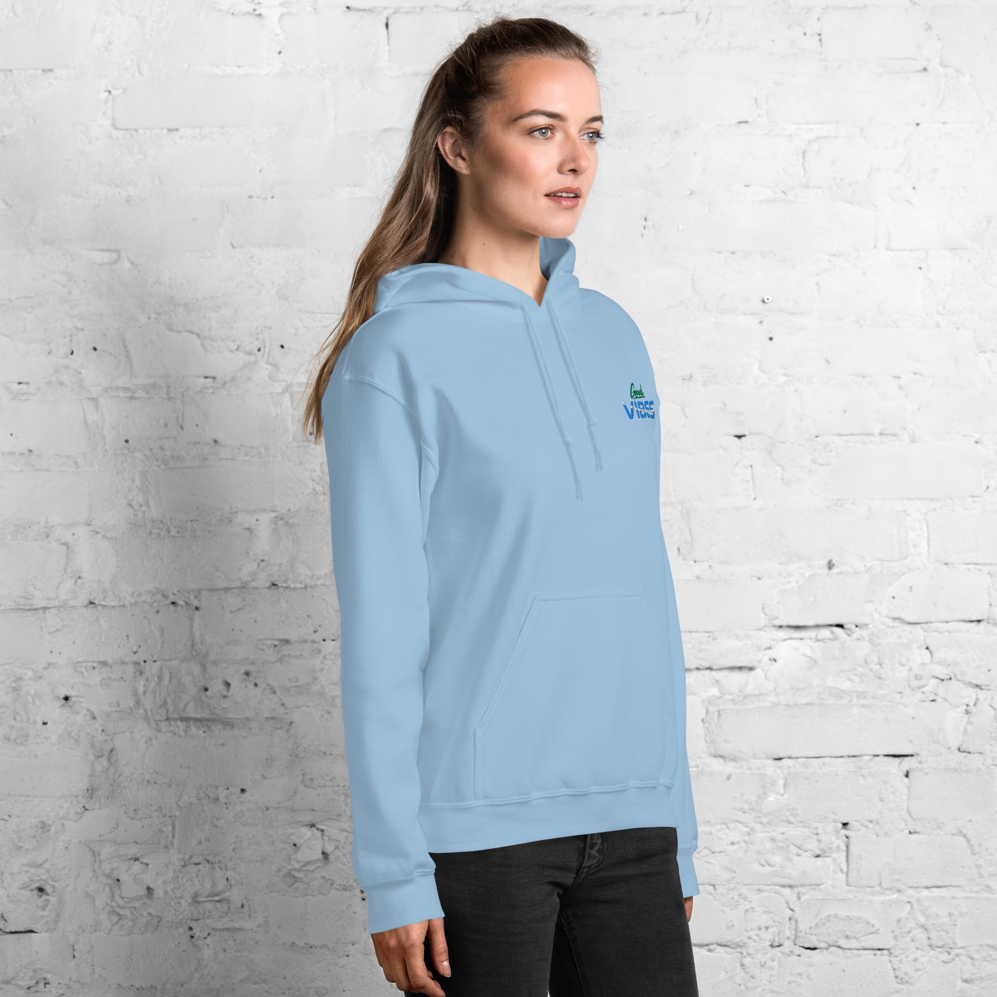 Felpa Ricamata Unisex con Cappuccio – Morbida – Design Good Vibes-Biiply