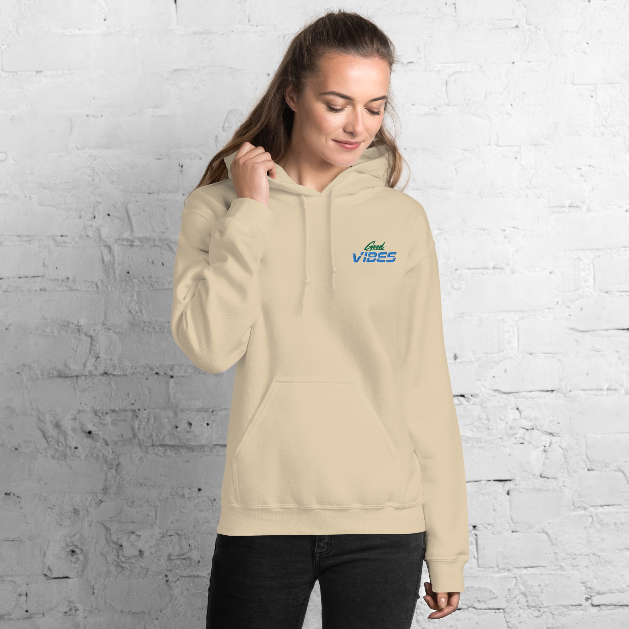 Felpa Ricamata Unisex con Cappuccio – Morbida – Design Good Vibes-Biiply