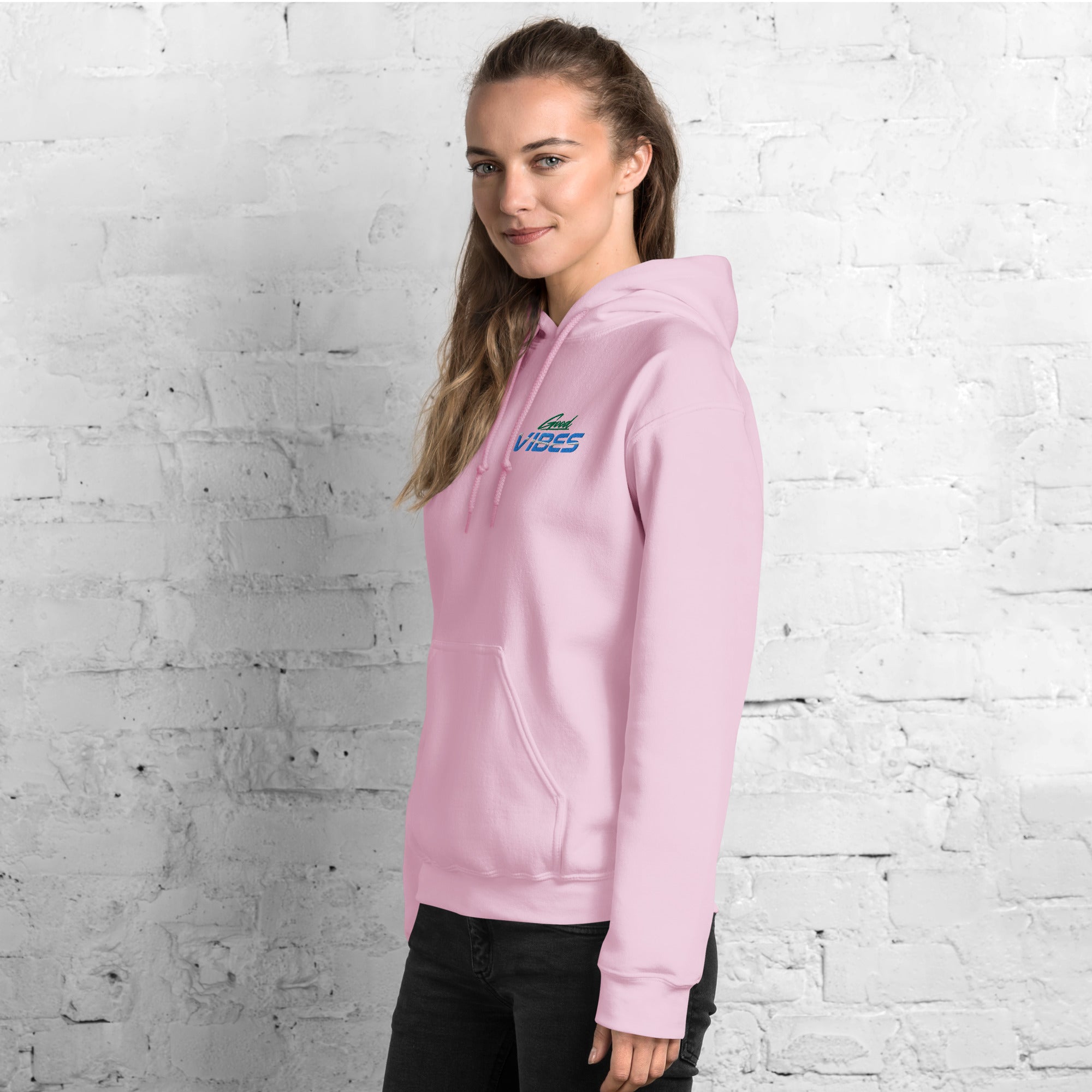 Felpa Ricamata Unisex con Cappuccio – Morbida – Design Good Vibes-Biiply