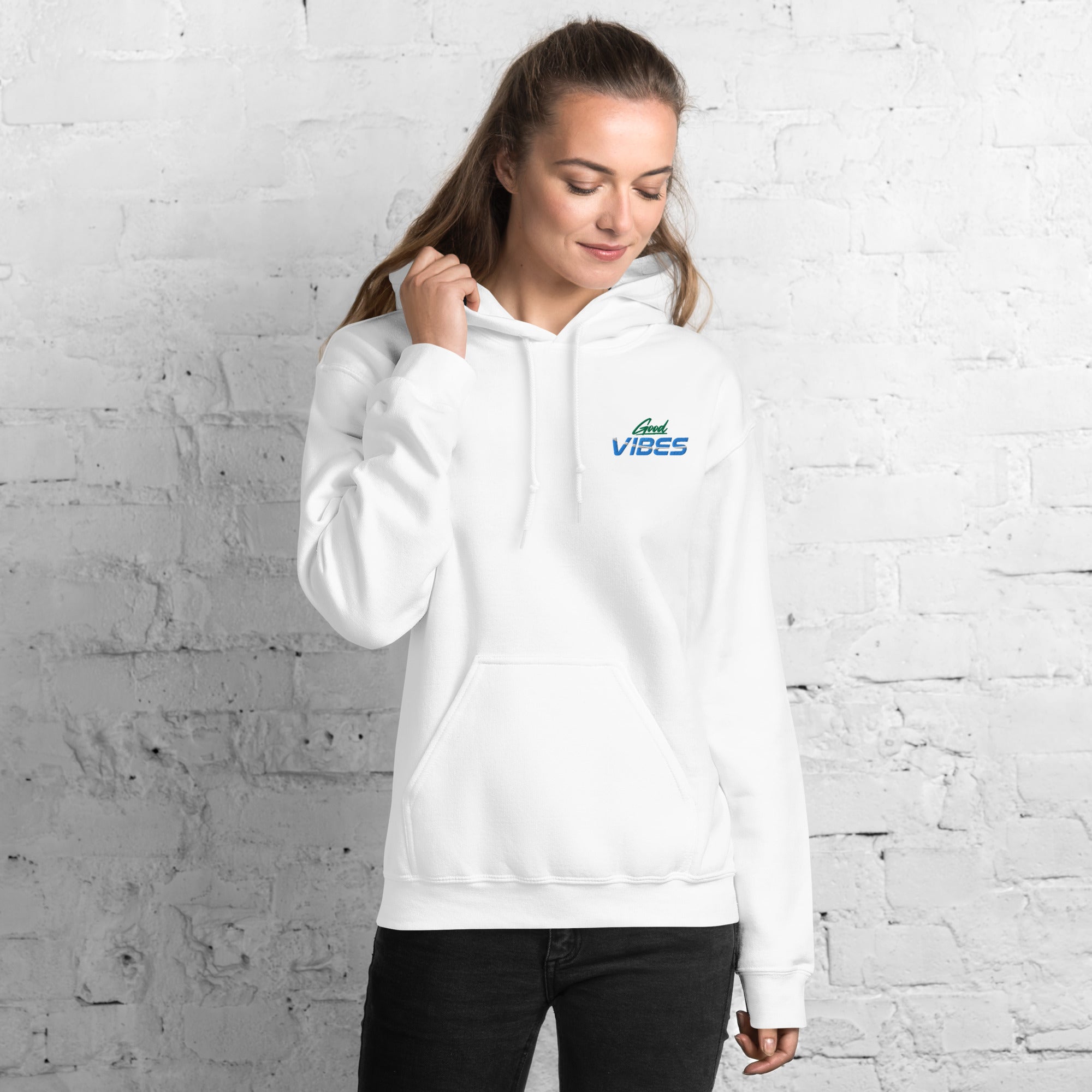 Felpa Ricamata Unisex con Cappuccio – Morbida – Design Good Vibes-Biiply