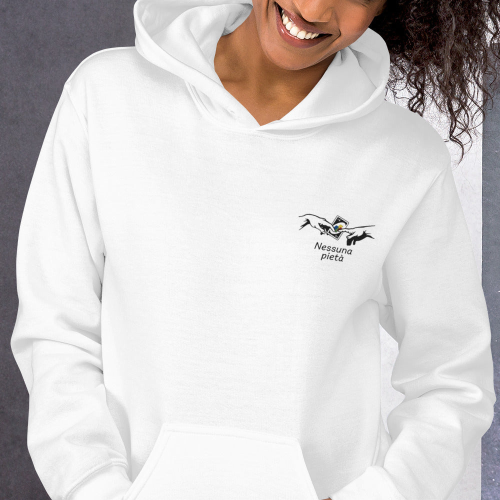 Felpa Ricamata Unisex con Cappuccio – Morbida – Design Nessuna Pieta'-Biiply