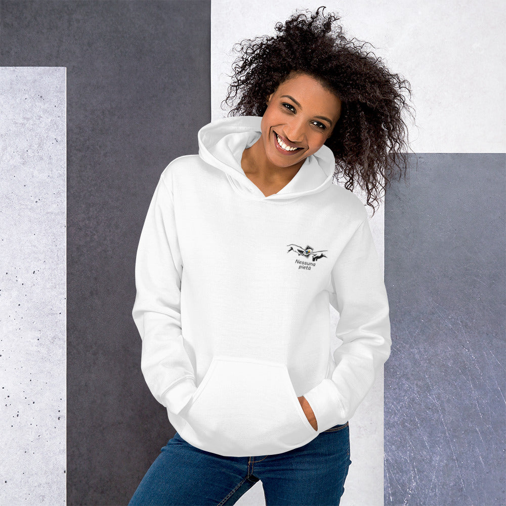Felpa Ricamata Unisex con Cappuccio – Morbida – Design Nessuna Pieta'-Biiply