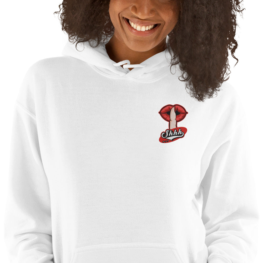 Felpa Ricamata Unisex con Cappuccio – Morbida – Design Shhh-Biiply