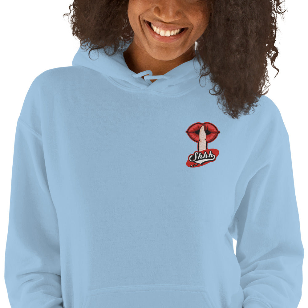Felpa Ricamata Unisex con Cappuccio – Morbida – Design Shhh-Biiply