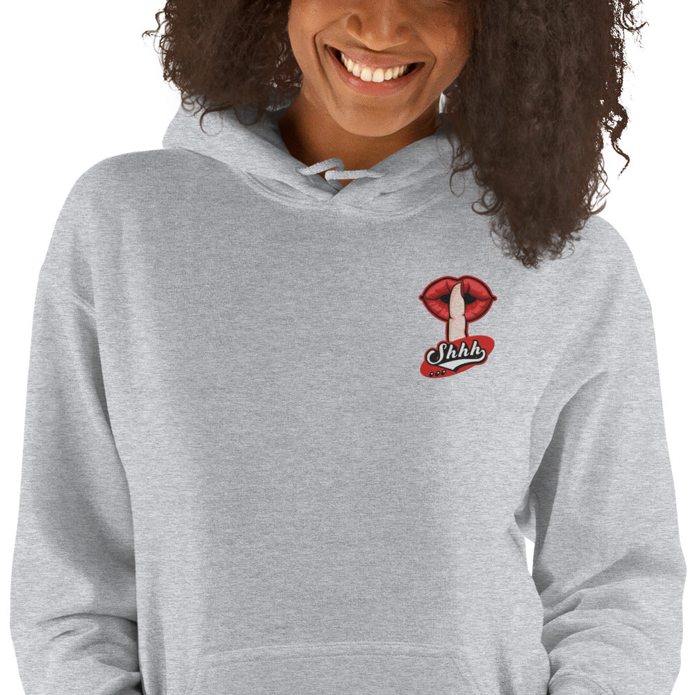 Felpa Ricamata Unisex con Cappuccio – Morbida – Design Shhh-Biiply