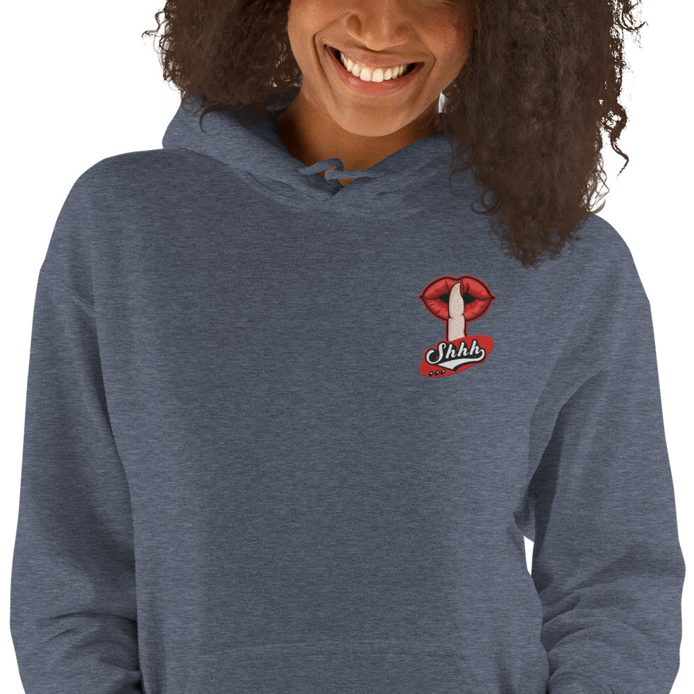 Felpa Ricamata Unisex con Cappuccio – Morbida – Design Shhh-Biiply